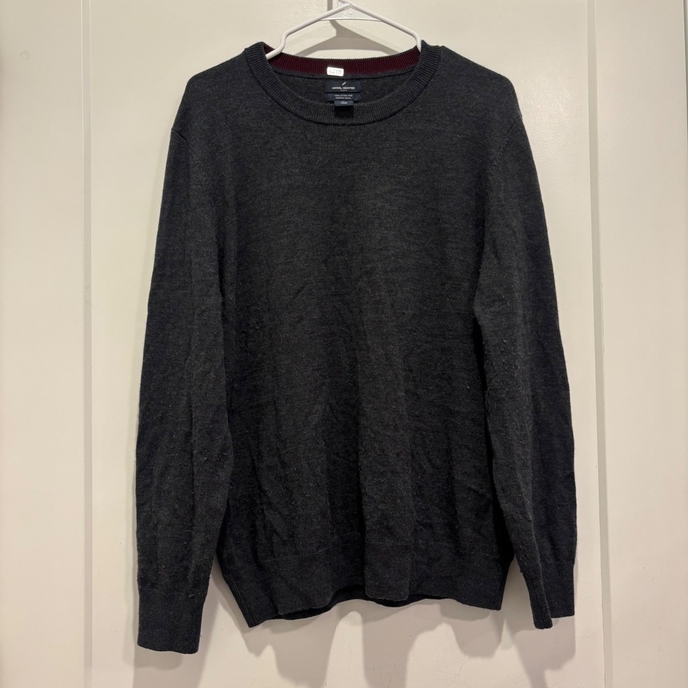 Daniel Hechter Paris Mens Large Extra Fine Merino Wool Crewneck Sweater Gray
